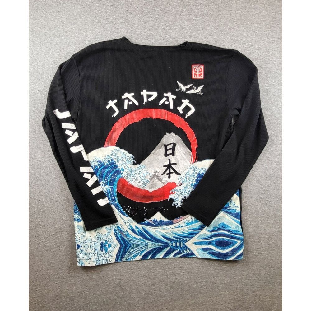 Fresh Laundry Tokyo Japan Men's Black Thermal Waffle Long Sleeve Shirt Size‎ L